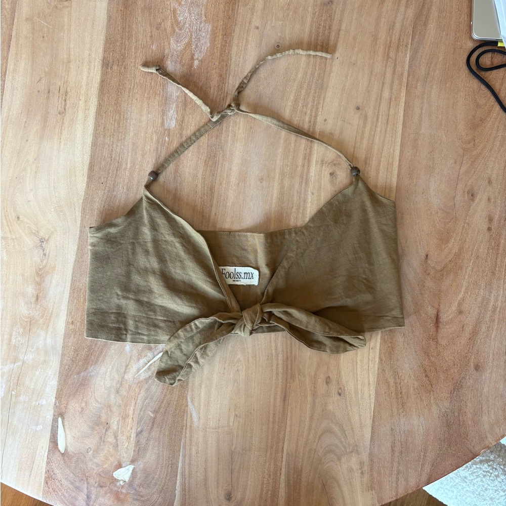 Tan Crop Top with Tie Detail